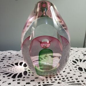 Vintage Glass Paperweight Controlled Bubbles Egg Shaped Art Glass Swirl Design